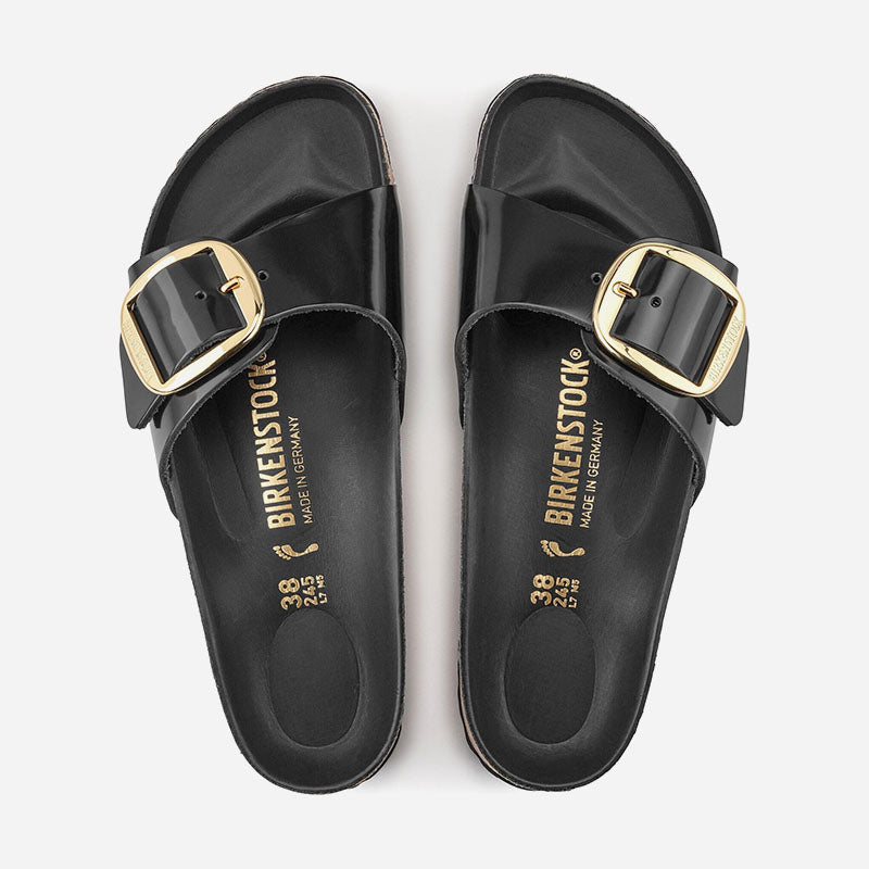 Madrid Big Buckle Black High Shine Leather Narrow