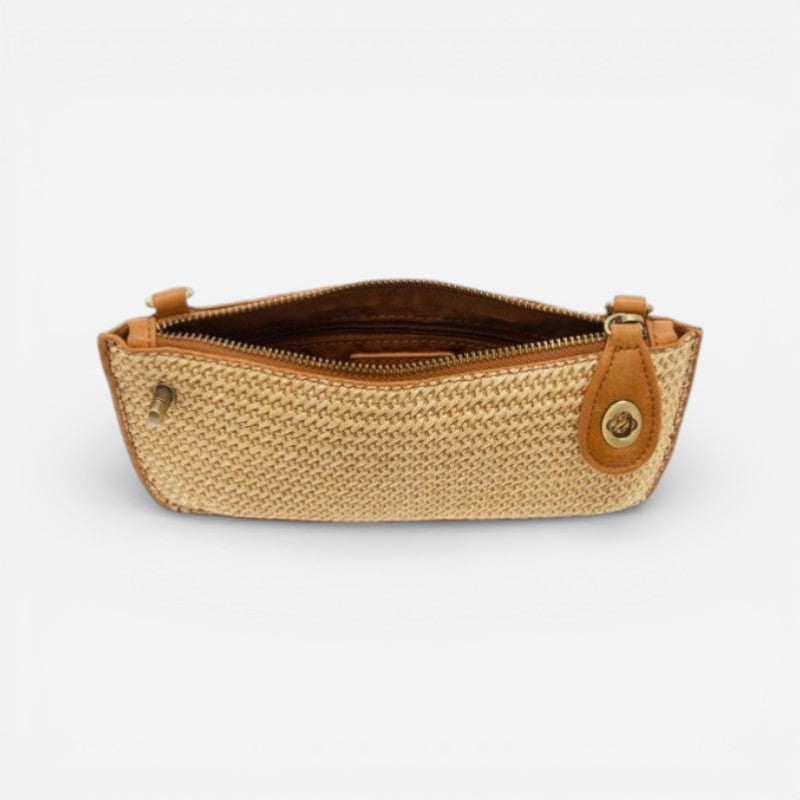 Mini Crossbody Wristlet Clutch Straw Tan