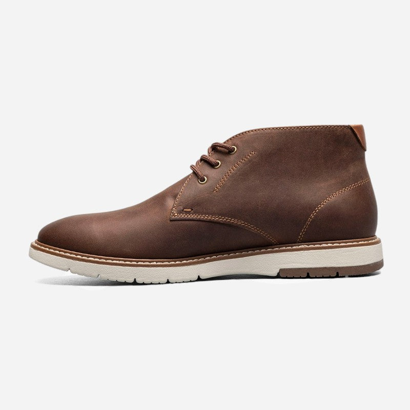 Men's Vibe Plain Toe Chukka Boot Brown Charcoal /Cognac Smooth W/White Sole