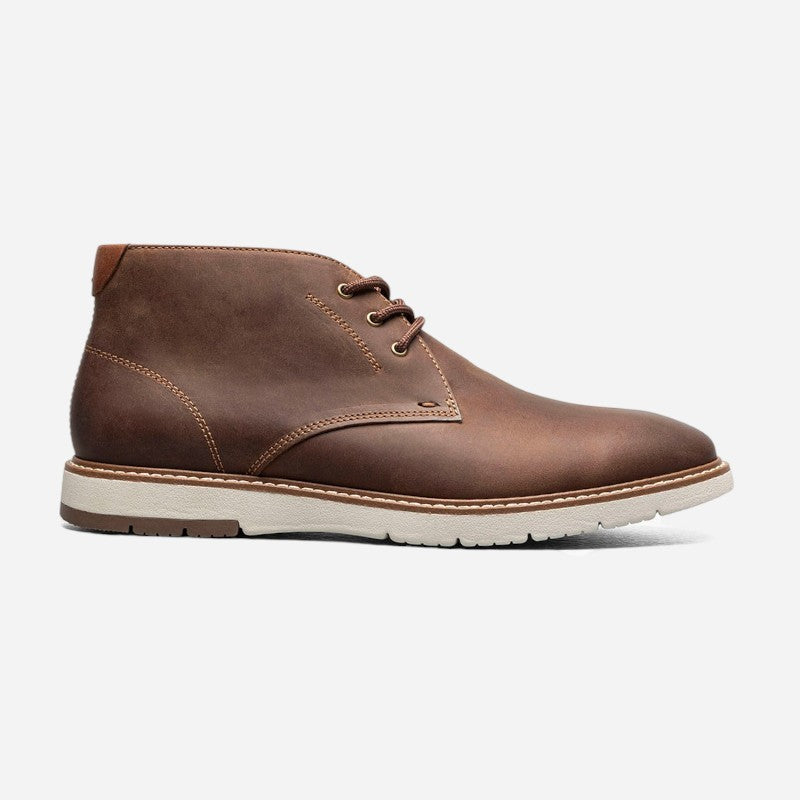 Men's Vibe Plain Toe Chukka Boot Brown Charcoal /Cognac Smooth W/White Sole