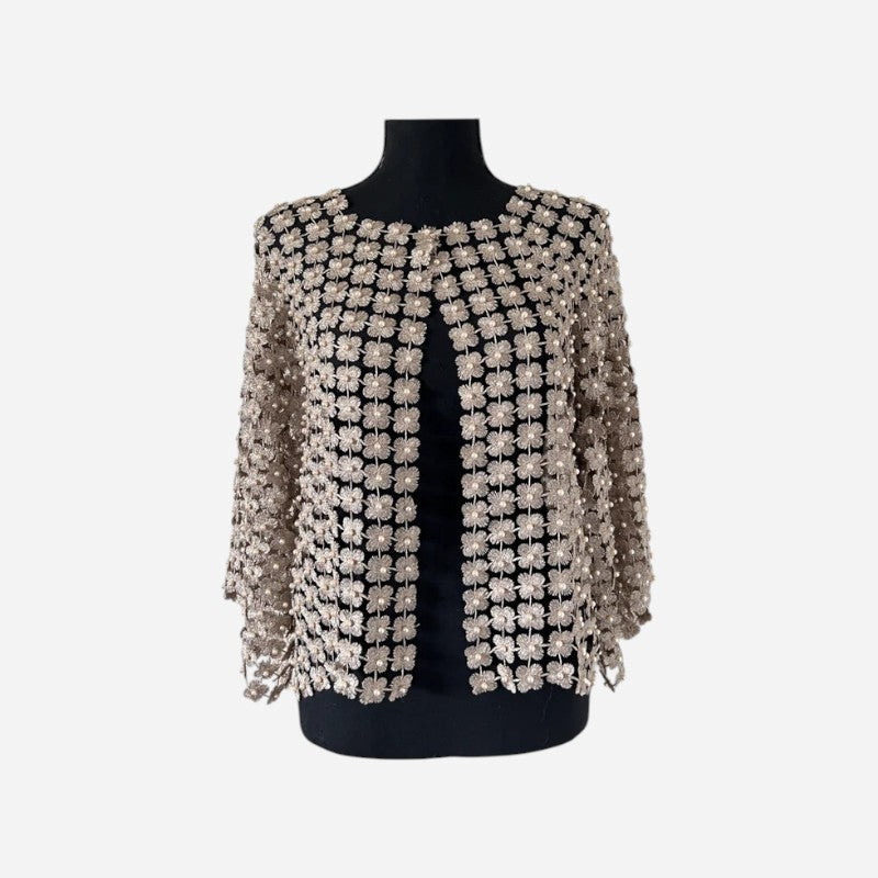 Lace Pearl Short Cardigan Champagne