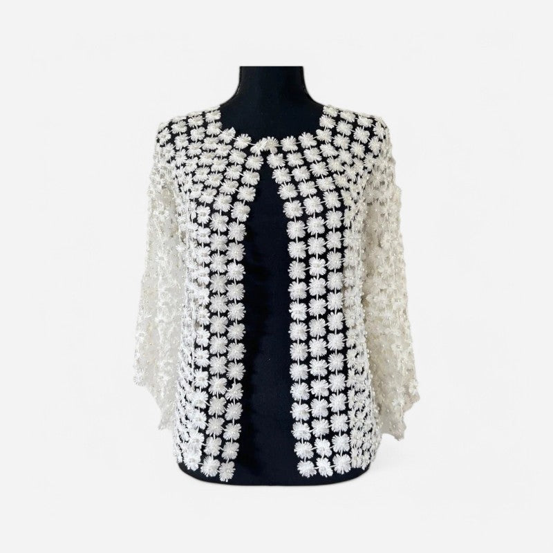 Lace Pearl Short Cardigan Cream